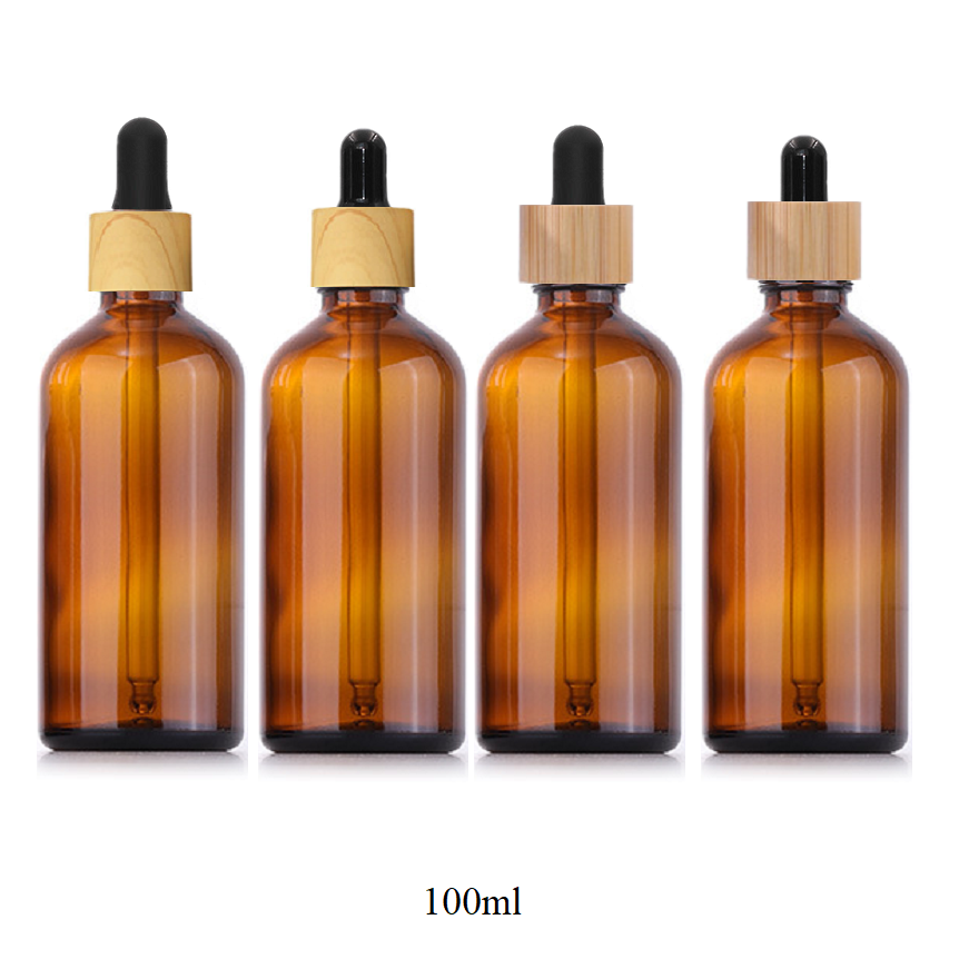 5ml-100ml Glass Round Bottle With Wood Grain/ Bamboo Ring Dropper