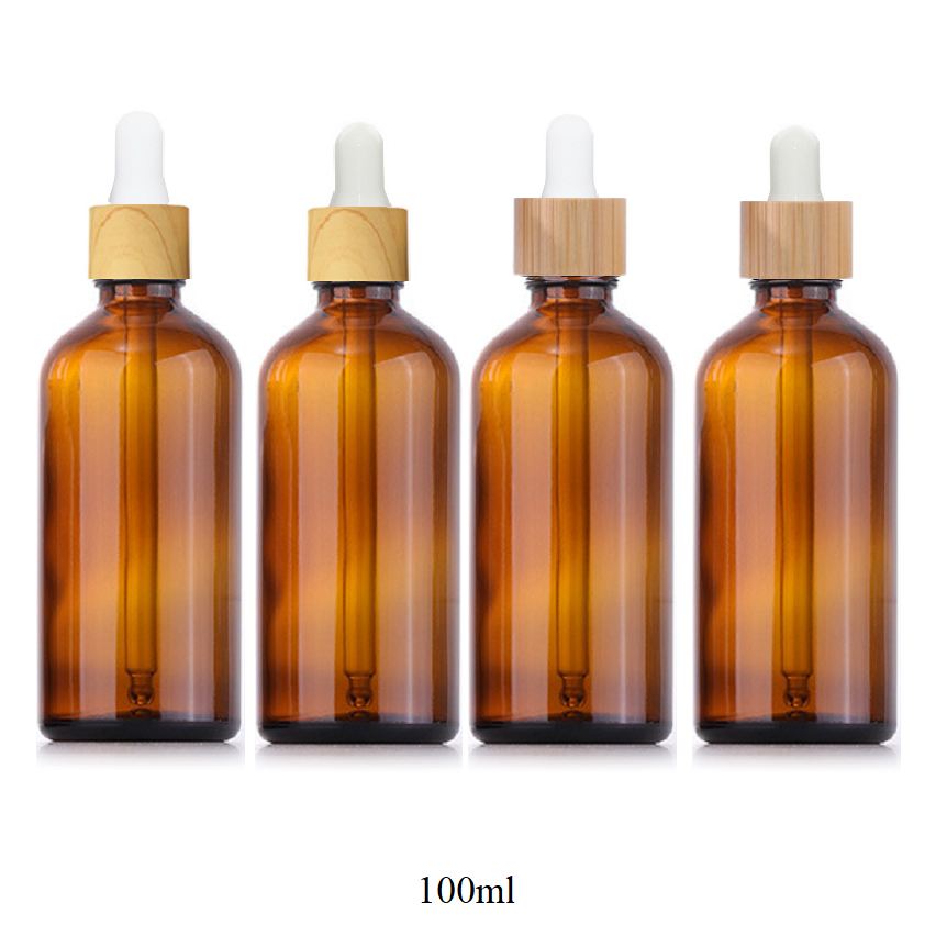 5ml-100ml Glass Round Bottle With Wood Grain/ Bamboo Ring Dropper