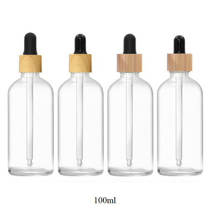 100ml Glass Round Bottle With Bamboo/Wood Grain Ring Dropper