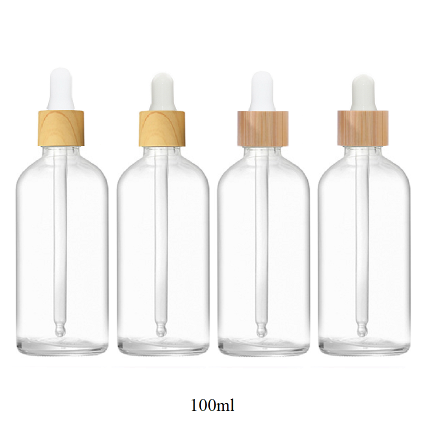 5ml-100ml Glass Round Bottle With Wood Grain/ Bamboo Ring Dropper