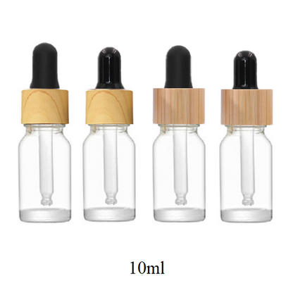 10ml Glass Round Bottle With Bamboo/Wood Grain Ring Dropper