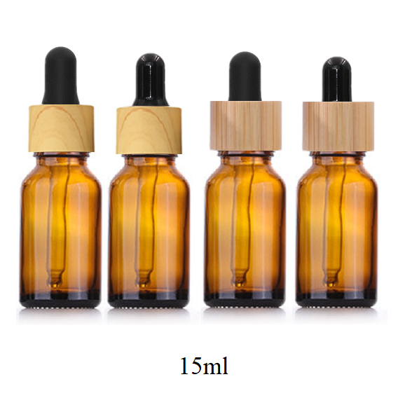 15ml Glass Round Bottle With Bamboo/Wood Grain Ring Dropper