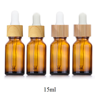 5ml-100ml Glass Round Bottle With Wood Grain/ Bamboo Ring Dropper