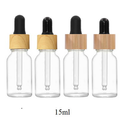 15ml Glass Round Bottle With Bamboo/Wood Grain Ring Dropper