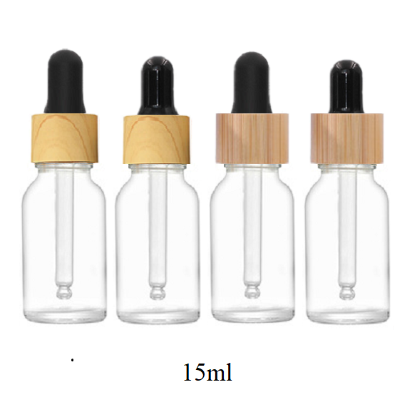 5ml-100ml Glass Round Bottle With Wood Grain/ Bamboo Ring Dropper