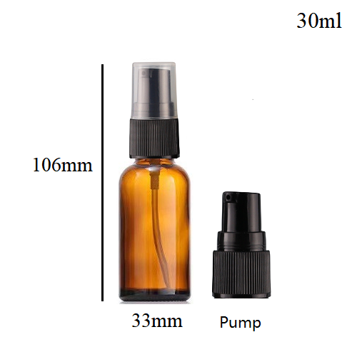 5ml-100ml Glass Round Bottle With Black Plastic Sprayer / Pump