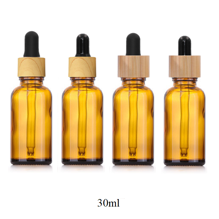 30ml Glass Round Bottle With Bamboo/Wood Grain Ring Dropper