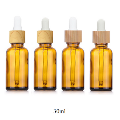 5ml-100ml Glass Round Bottle With Wood Grain/ Bamboo Ring Dropper