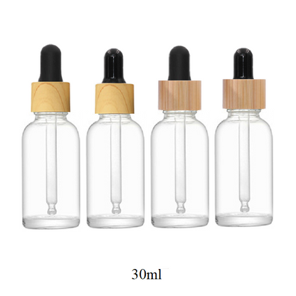 30ml Glass Round Bottle With Bamboo/Wood Grain Ring Dropper