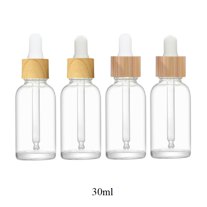 5ml-100ml Glass Round Bottle With Wood Grain/ Bamboo Ring Dropper