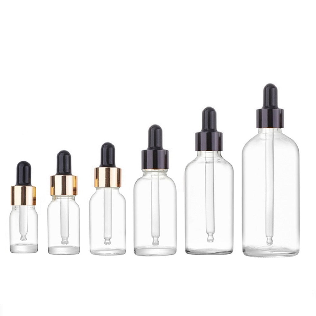 5ml-100ml Glass Round Bottle With Black Aluminum Ring Dropper