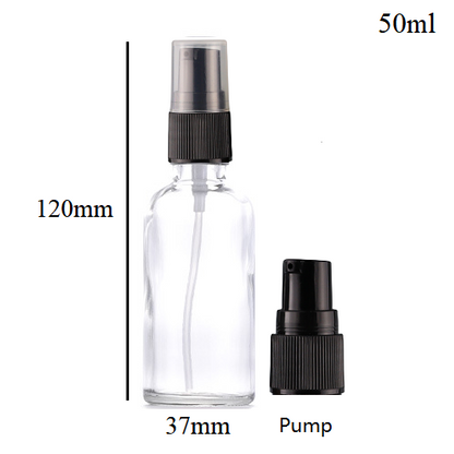 5ml-100ml Glass Round Bottle With Black Plastic Sprayer / Pump