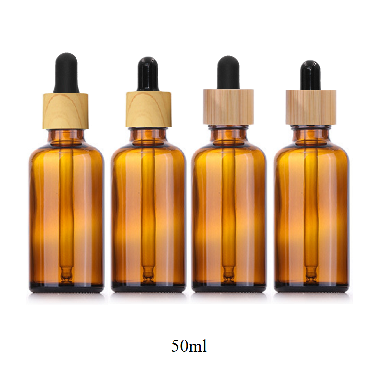 5ml-100ml Glass Round Bottle With Wood Grain/ Bamboo Ring Dropper