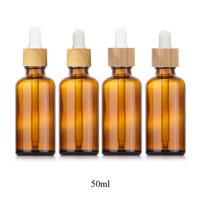 5ml-100ml Glass Round Bottle With Wood Grain/ Bamboo Ring Dropper