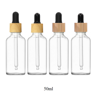 50ml Glass Round Bottle With Bamboo/Wood Grain Ring Dropper