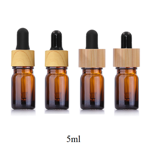 5ml-100ml Glass Round Bottle With Wood Grain/ Bamboo Ring Dropper