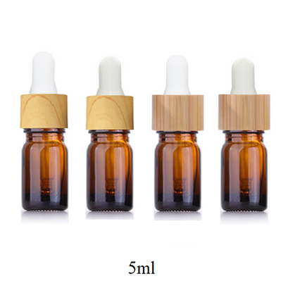 5ml-100ml Glass Round Bottle With Wood Grain/ Bamboo Ring Dropper