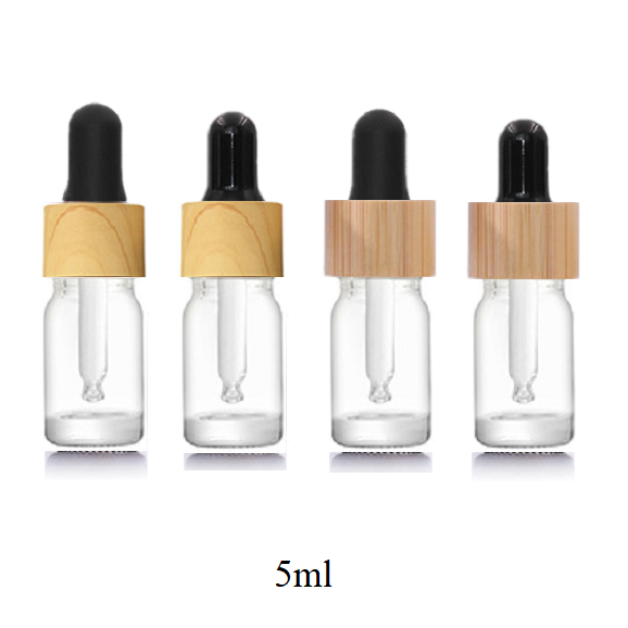 5ml-100ml Glass Round Bottle With Wood Grain/ Bamboo Ring Dropper