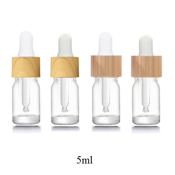 5ml-100ml Glass Round Bottle With Wood Grain/ Bamboo Ring Dropper