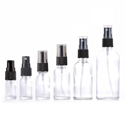 5ml-100ml Glass Round Bottle With Black Plastic Sprayer / Pump