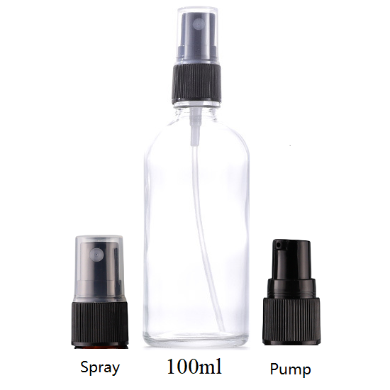 5ml-100ml Glass Round Bottle With Black Plastic Sprayer / Pump