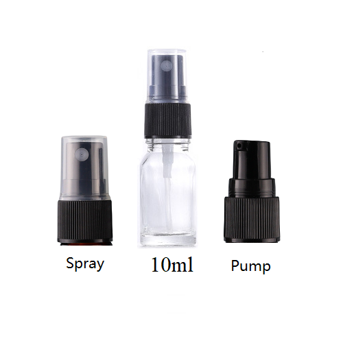 5ml-100ml Glass Round Bottle With Black Plastic Sprayer / Pump