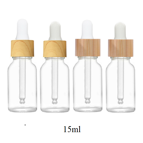 15ml Glass Round Bottle With Bamboo/Wood Grain Ring Dropper