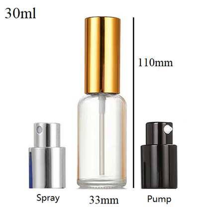 5ml-100ml Glass Round Bottle With Aluminum Sprayer / Pump