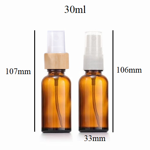 5ml-100ml Glass Round Bottle With Bamboo White Plastic Sprayer