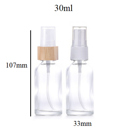 5ml-100ml Glass Round Bottle With Bamboo White Plastic Sprayer