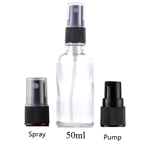 5ml-100ml Glass Round Bottle With Black Plastic Sprayer / Pump