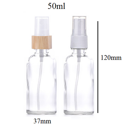 5ml-100ml Glass Round Bottle With Bamboo White Plastic Sprayer