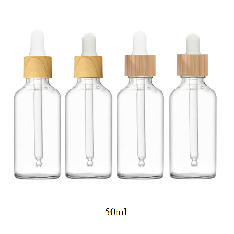 50ml Glass Round Bottle With Bamboo/Wood Grain Ring Dropper